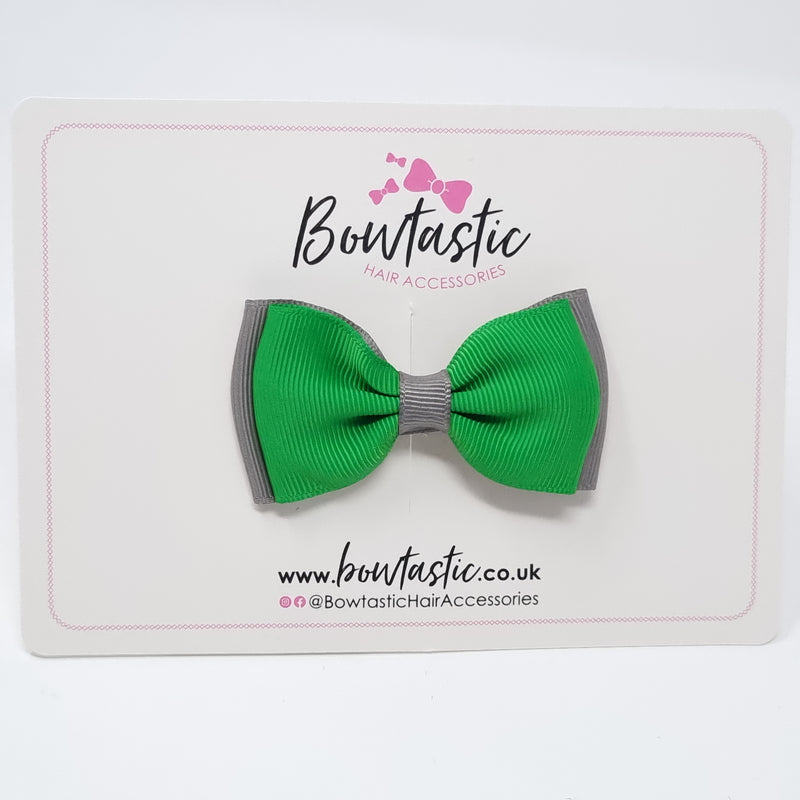 3 Inch Flat Double Bow - Emerald Green & Metal Grey