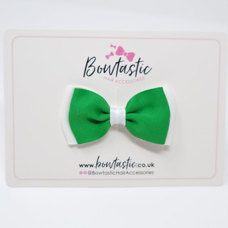 3 Inch Flat Double Bow - Emerald Green & White