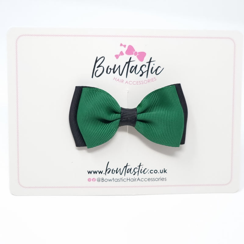 3 Inch Flat Double Bow - Forest Green & Black