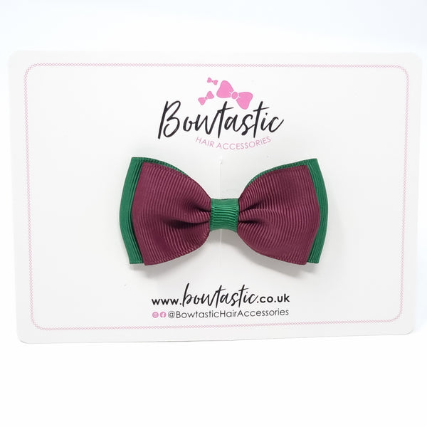 3 Inch Flat Double Bow - Forest Green & Burgundy