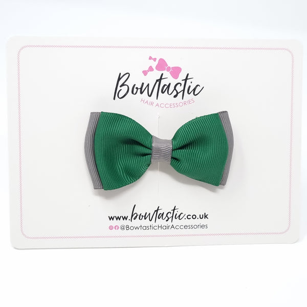 3 Inch Flat Double Bow - Forest Green & Metal Grey