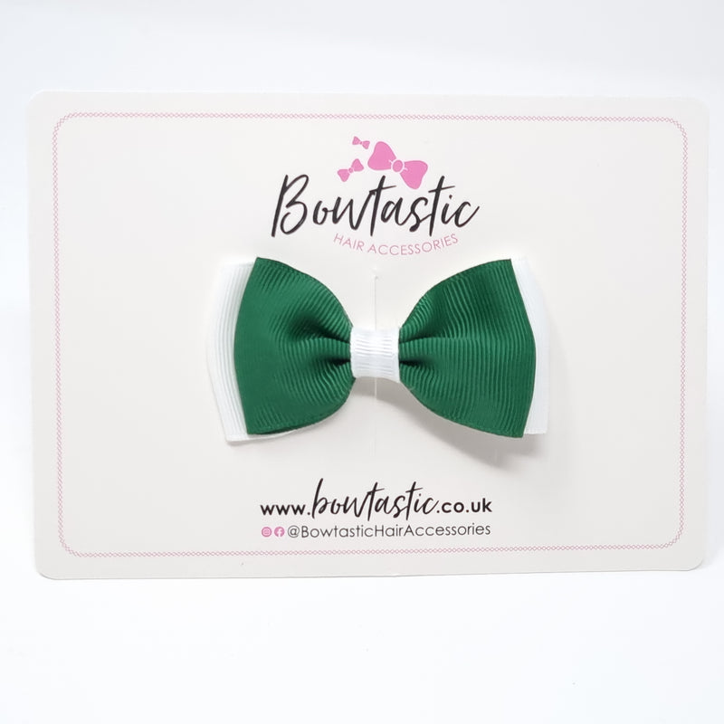 3 Inch Flat Double Bow - Forest Green & White