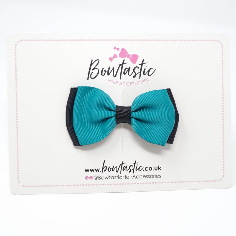 3 Inch Flat Double Bow - Jade Green & Black