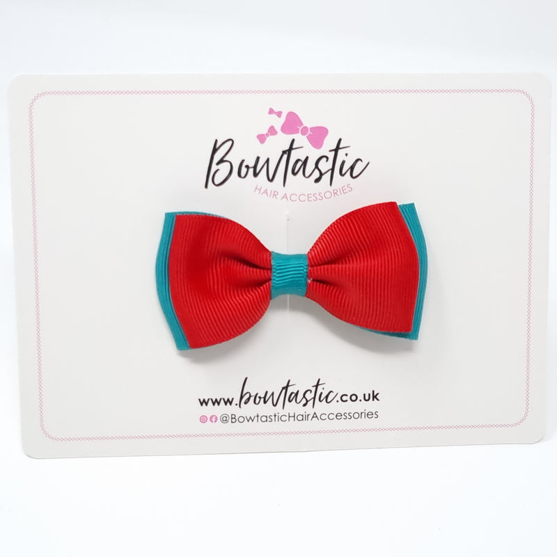 3 Inch Flat Double Bow - Jade Green & Red