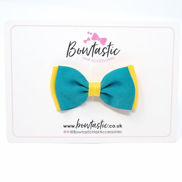 3 Inch Flat Double Bow - Jade Green & Yellow Gold