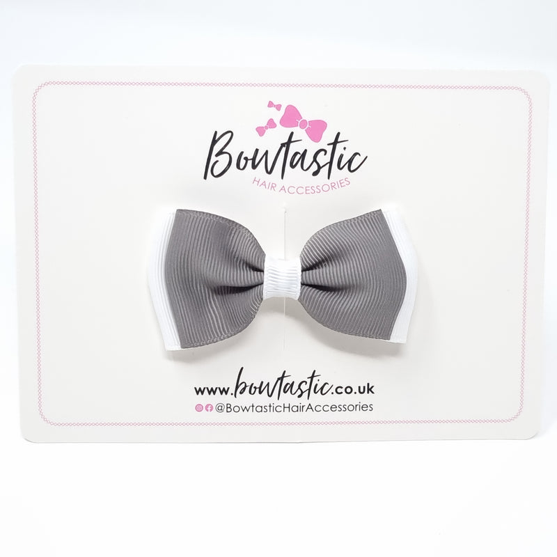 3 Inch Flat Double Bow - Metal Grey & White