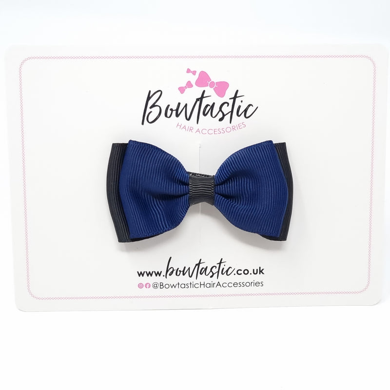 3 Inch Flat Double Bow - Navy & Black