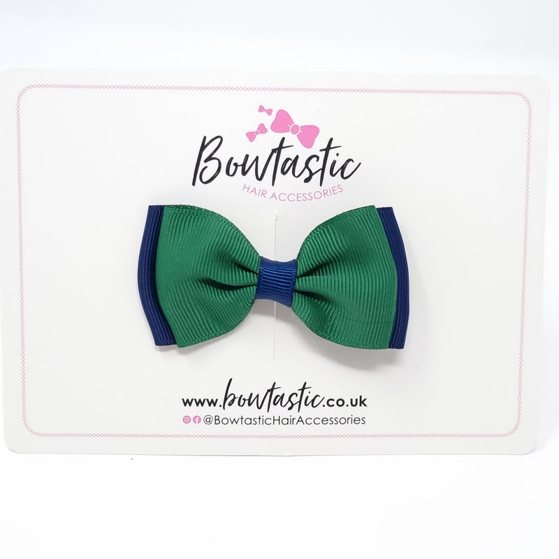 3 Inch Flat Double Bow - Forest Green & Navy