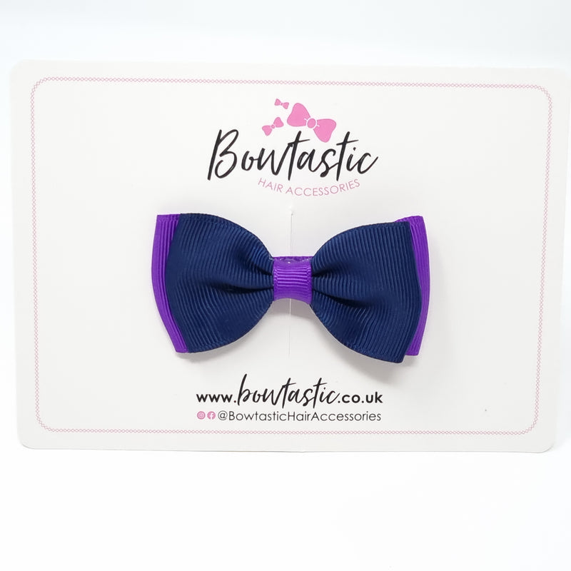 3 Inch Flat Double Bow - Purple & Navy