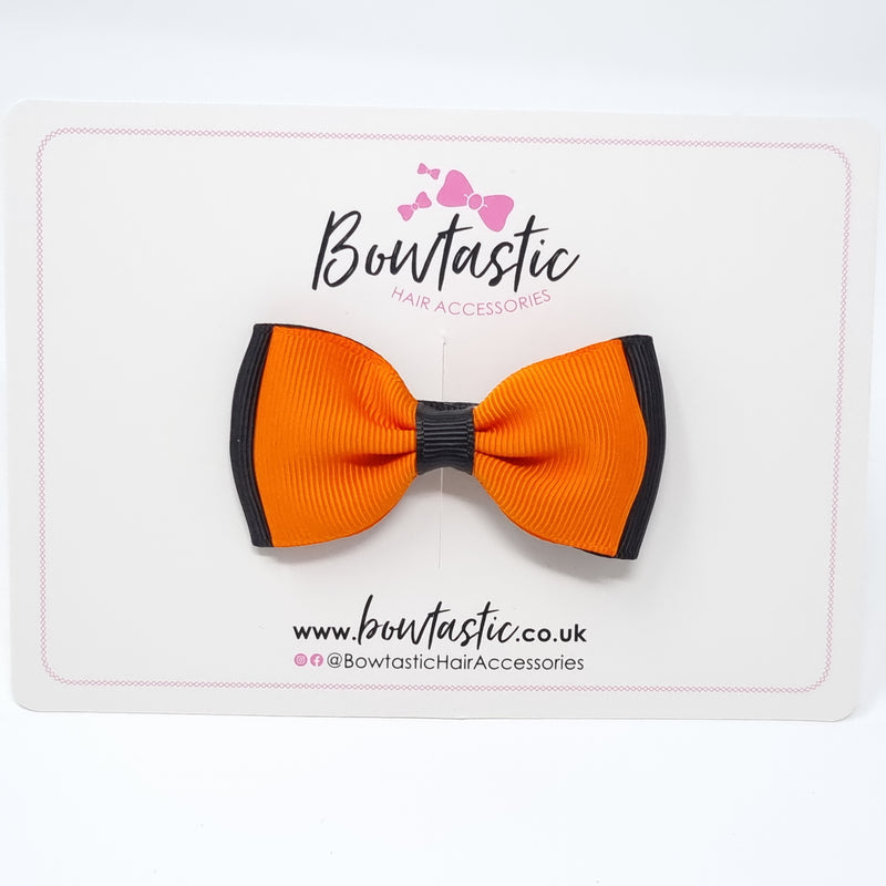 3 Inch Flat Double Bow - Orange & Black