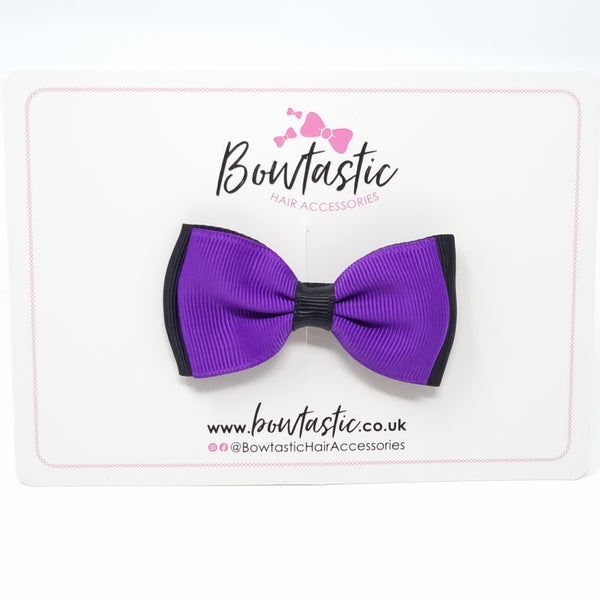 3 Inch Flat Double Bow - Purple & Black