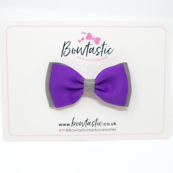 3 Inch Flat Double Bow - Purple & Metal Grey