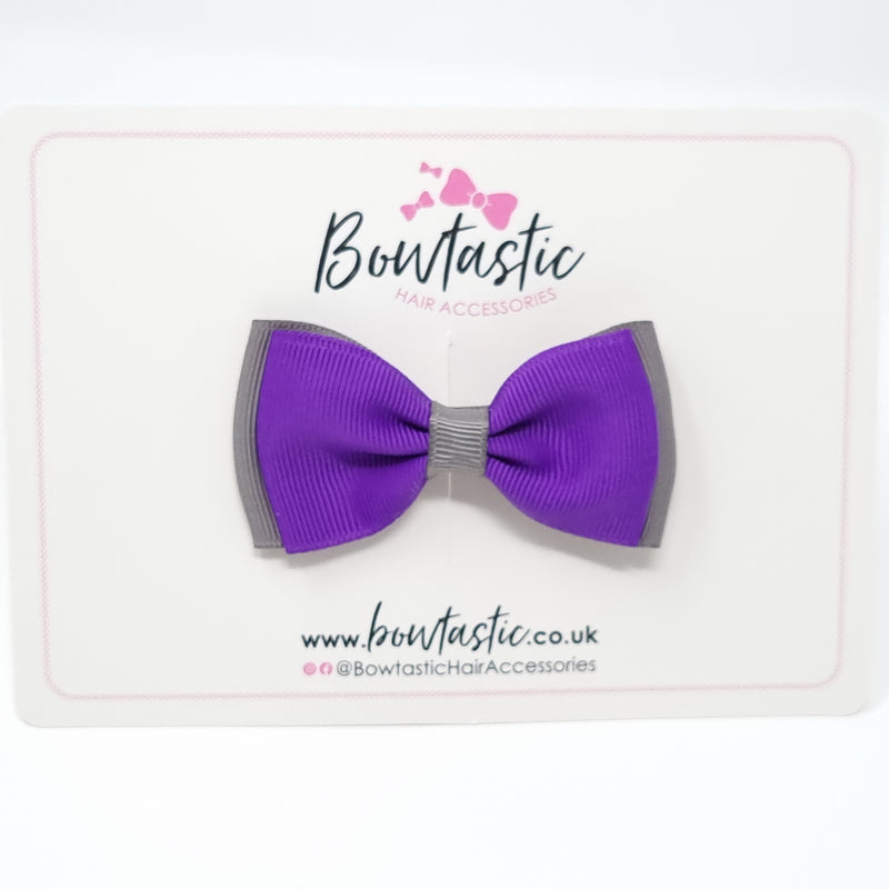 3 Inch Flat Double Bow - Purple & Metal Grey