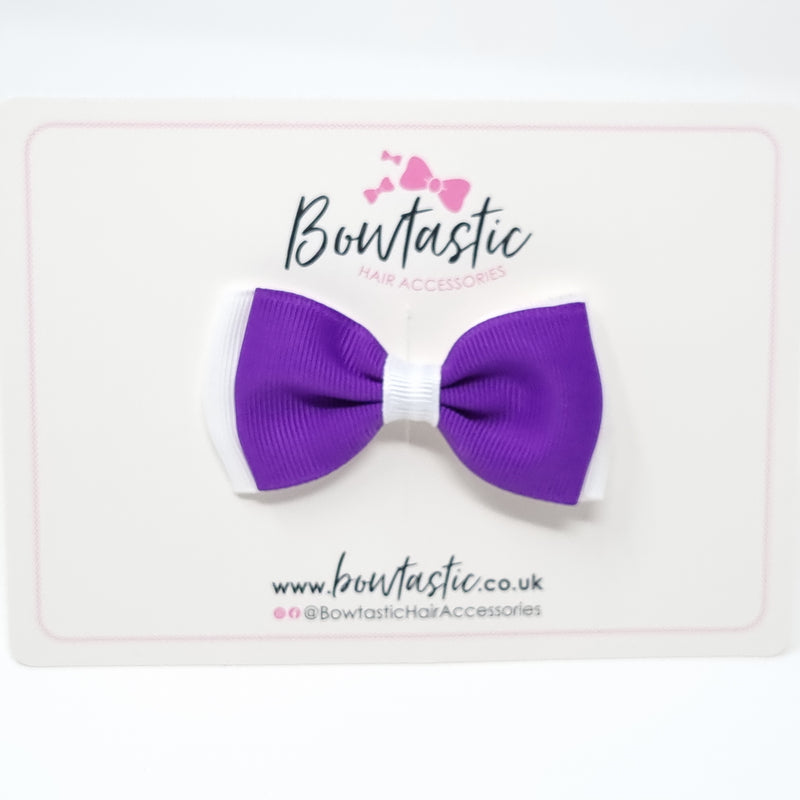 3 Inch Flat Double Bow - Purple & White