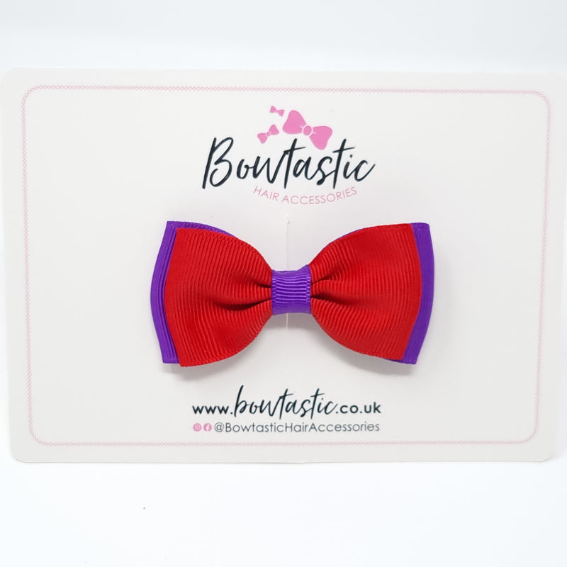 3 Inch Flat Double Bow - Red & Purple