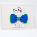 3 Inch Flat Double Bow - Royal Blue & Emerald Green