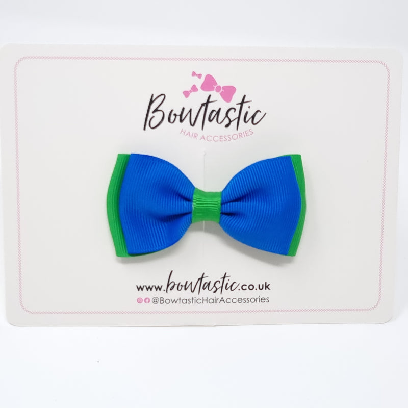 3 Inch Flat Double Bow - Royal Blue & Emerald Green