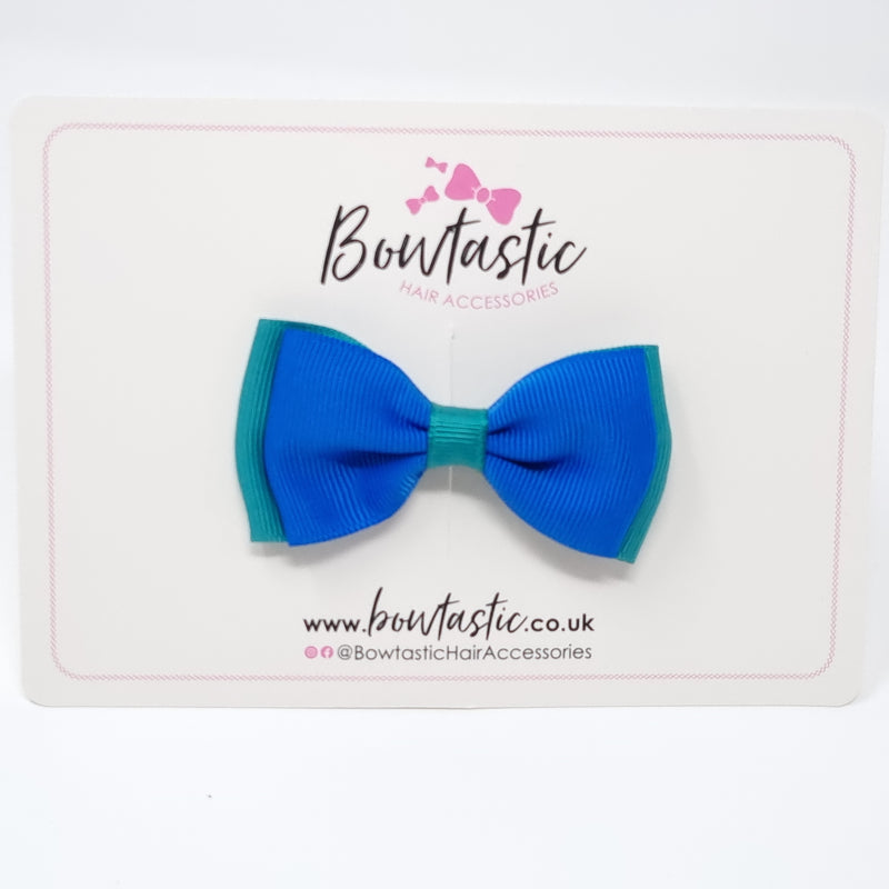 3 Inch Flat Double Bow - Royal Blue & Jade Green