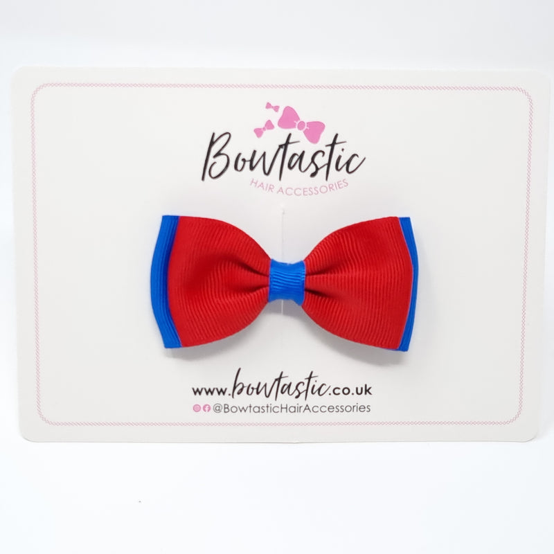 3 Inch Flat Double Bow - Royal Blue & Red