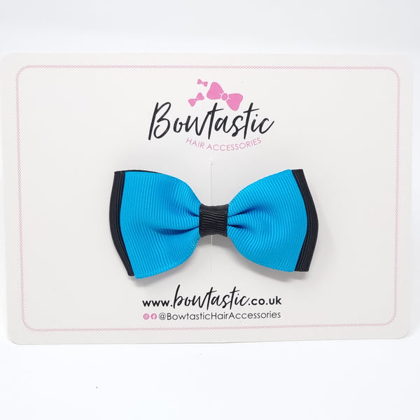 3 Inch Flat Double Bow - Turquoise & Black