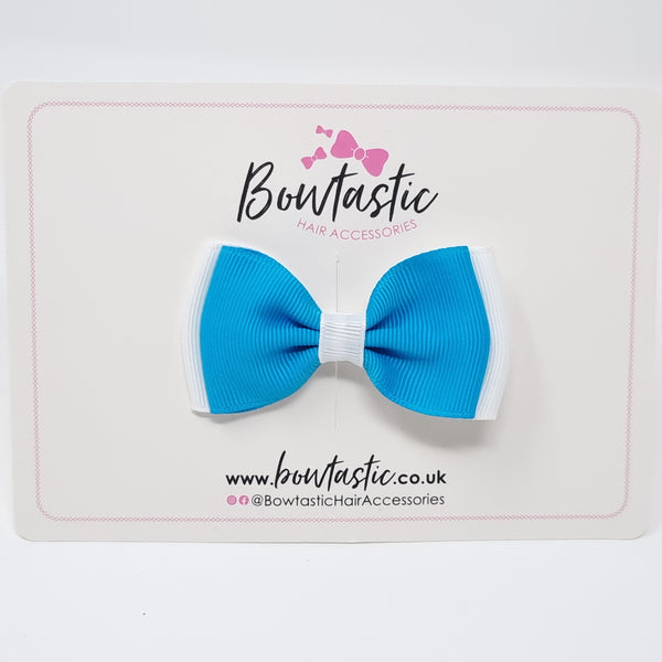 3 Inch Flat Double Bow - Turquoise & White