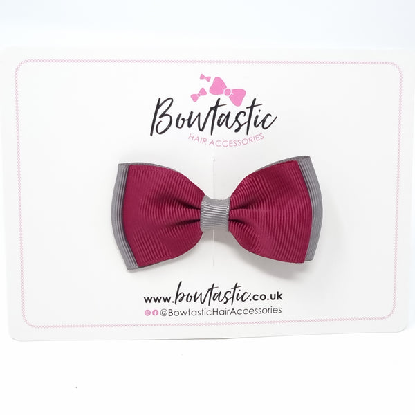 3 Inch Flat Double Bow - Wine & Metal Grey