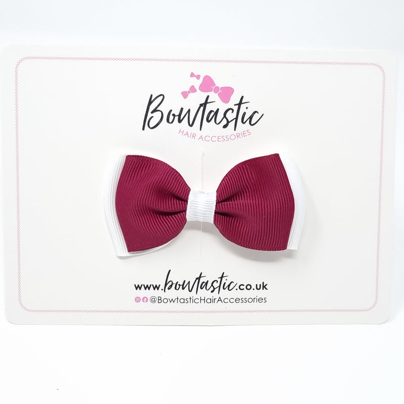 3 Inch Flat Double Bow - Wine & White