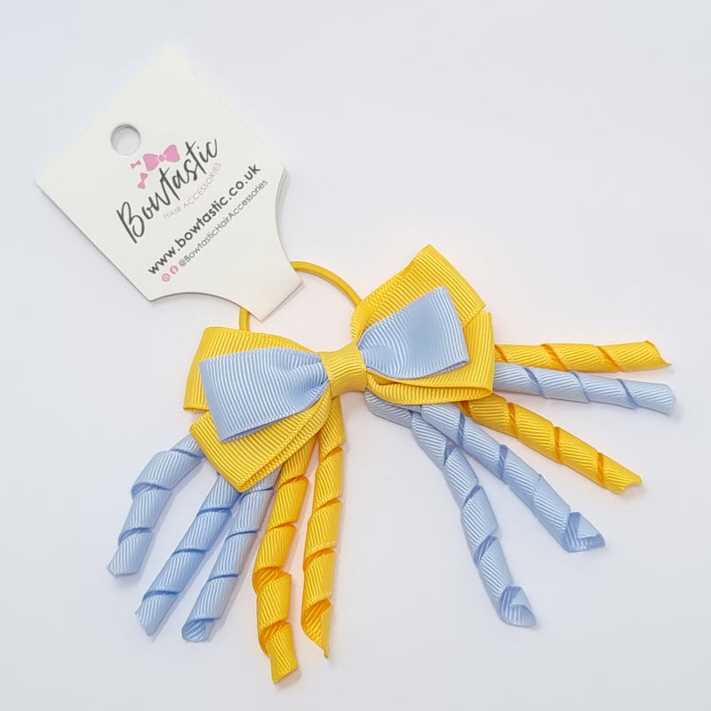 3 Inch Bow Corker Thin Elastic - Bluebell & Yellow Gold