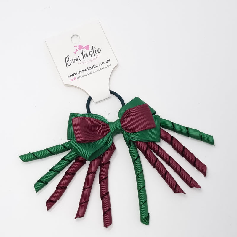 3 Inch Bow Corker Thin Elastic - Forest Green & Burgundy