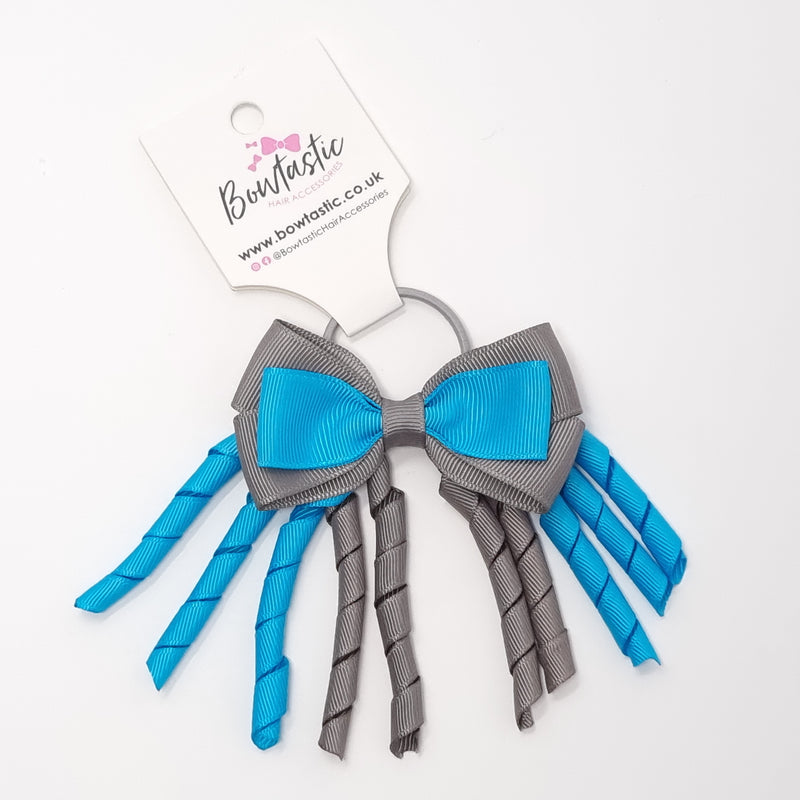 3 Inch Bow Corker Thin Elastic - Turquoise & Metal Grey