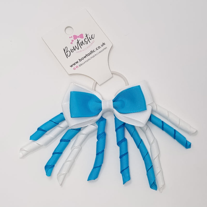 3 Inch Bow Corker Thin Elastic - Turquoise & White