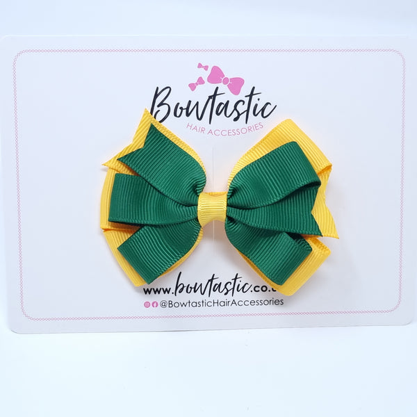 3.25 Inch Flat Bow Style 2 - Forest Green & Yellow Gold