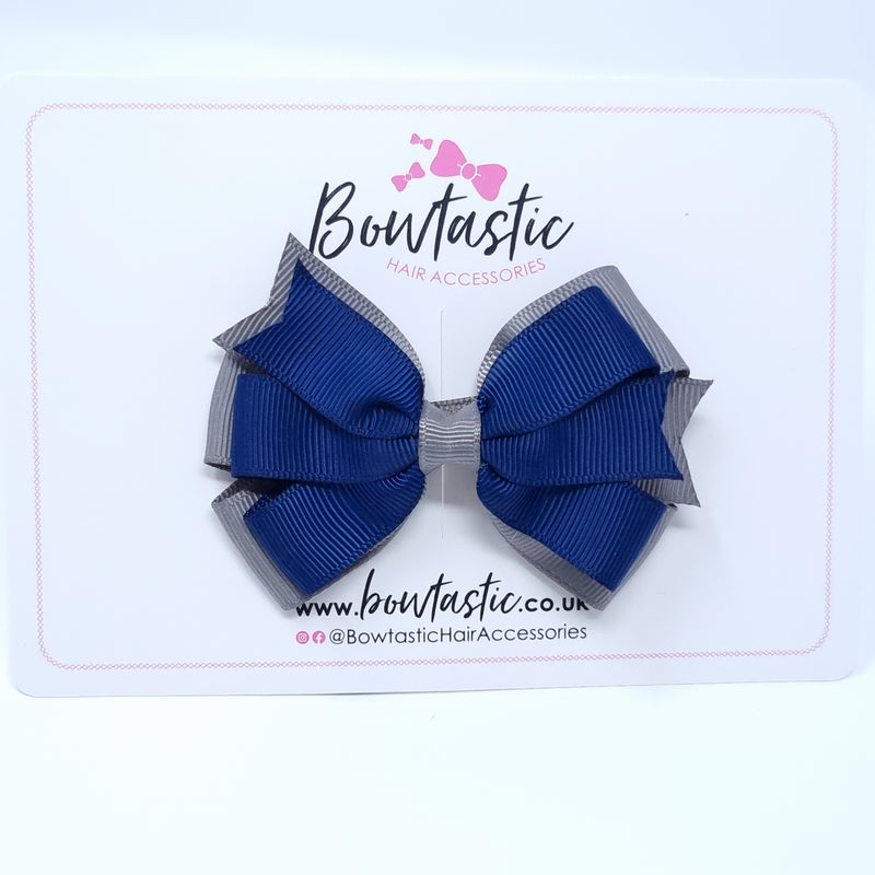 3.25 Inch Flat Bow Style 2 - Navy & Metal Grey