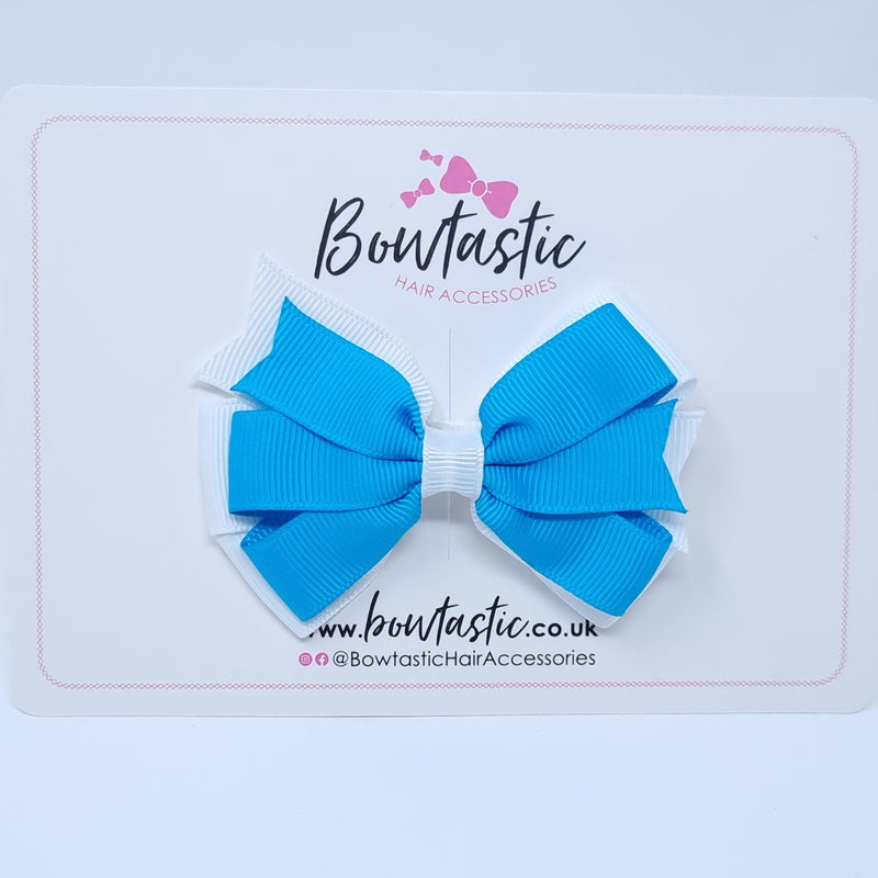 3.25 Inch Flat Bow Style 2 - Turquoise & White