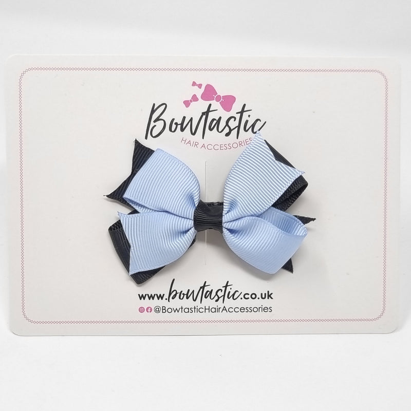 3 Inch Flat 2 Layer Bow - Black & Bluebell