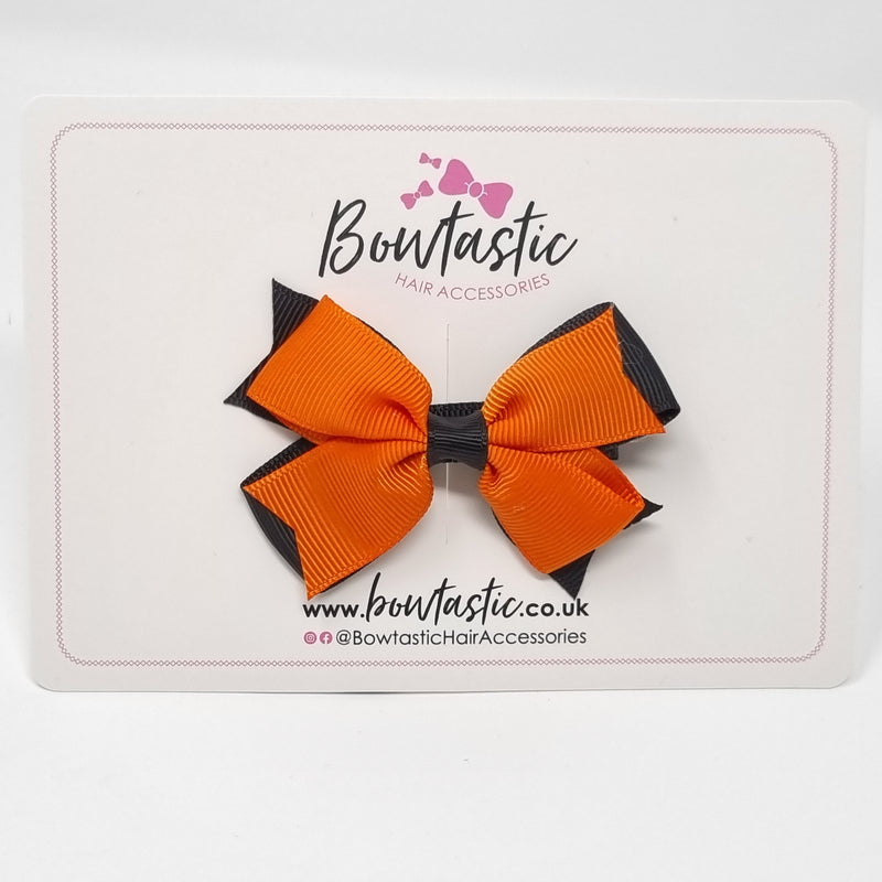 3 Inch Flat 2 Layer Bow - Black & Orange