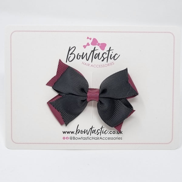 3 Inch 2 Layer Bow - Burgundy & Black