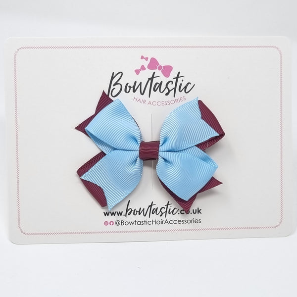 3 Inch Flat 2 Layer Bow - Burgundy & Blue Topaz