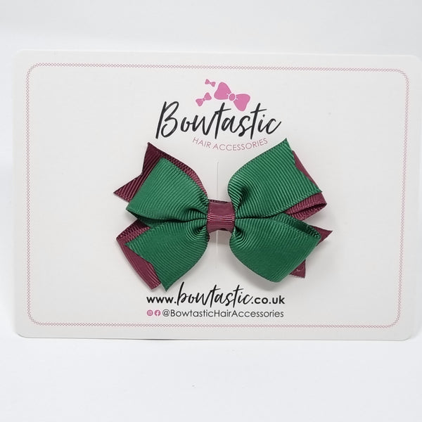 3 Inch 2 Layer Bow - Forest Green & Burgundy