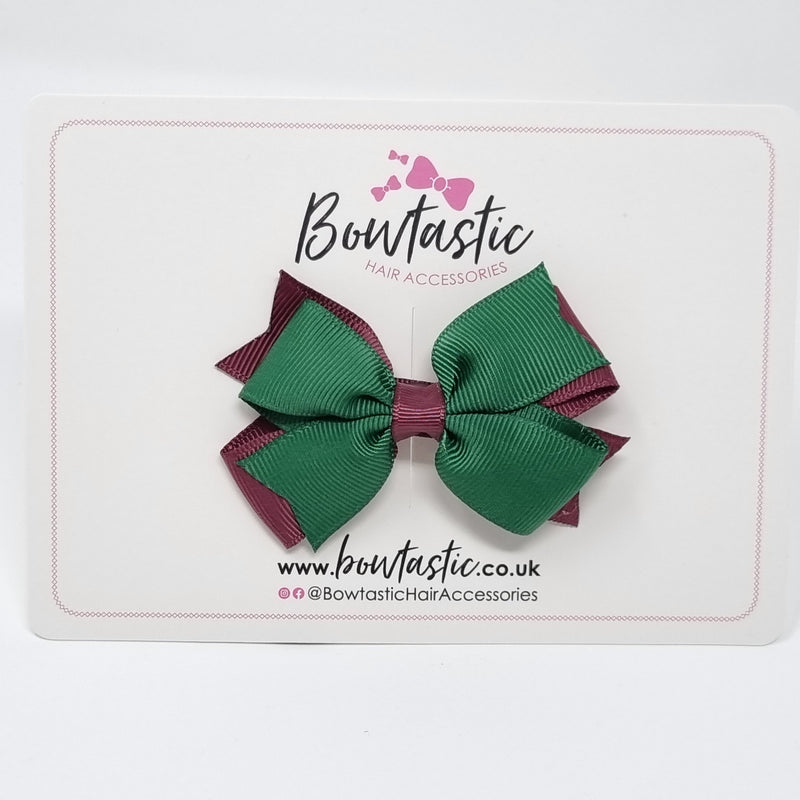 3 Inch Flat 2 Layer Bow - Forest Green & Burgundy