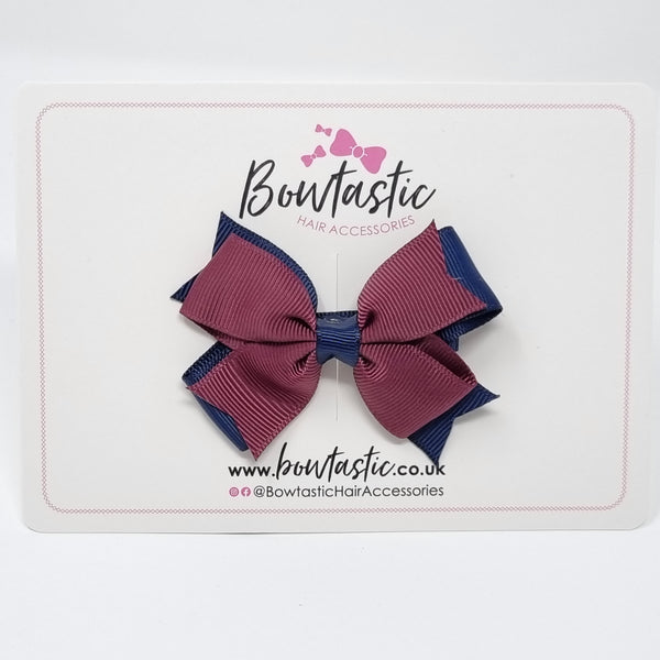 3 Inch Flat 2 Layer Bow - Burgundy & Navy