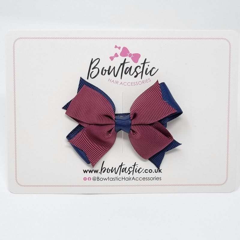 3 Inch Flat 2 Layer Bow - Burgundy & Navy