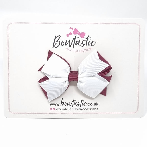 3 Inch 2 Layer Bow - Burgundy & White