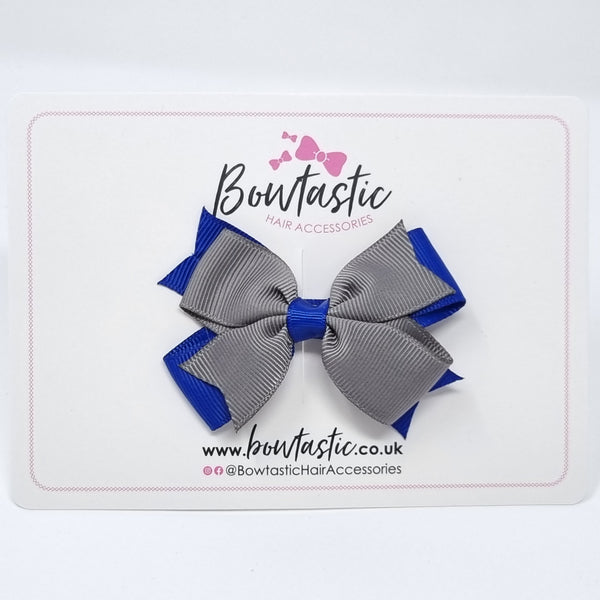 3 Inch 2 Layer Bow - Cobalt & Metal Grey