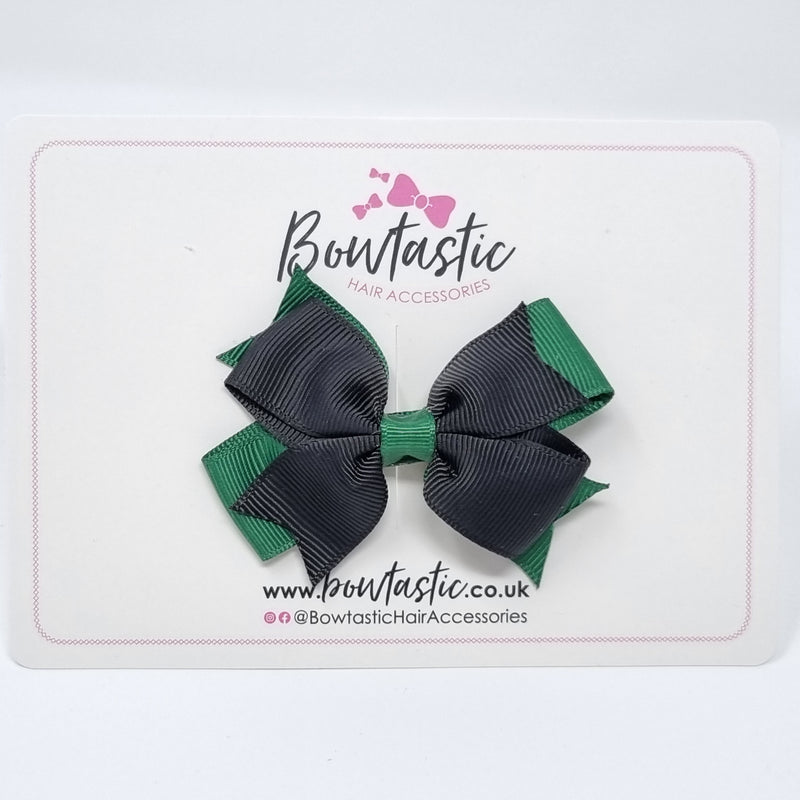 3 Inch Flat 2 Layer Bow - Forest Green & Black