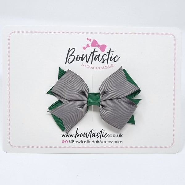 3 Inch Flat 2 Layer Bow - Forest Green & Metal Grey