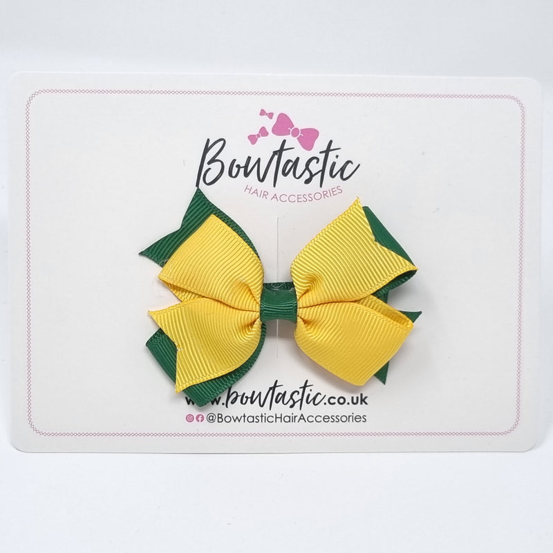 3 Inch Flat 2 Layer Bow - Forest Green & Yellow Gold