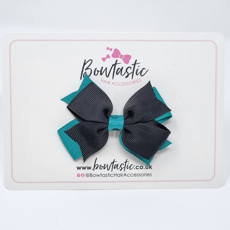 3 Inch Flat 2 Layer Bow - Jade Green & Black