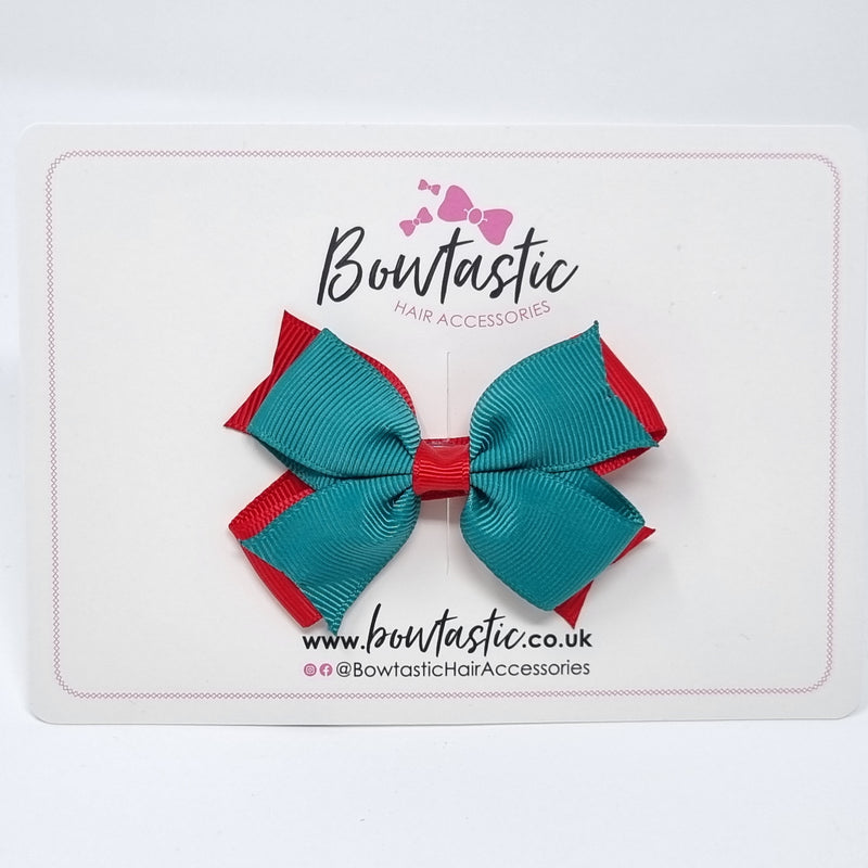 3 Inch Flat 2 Layer Bow - Jade Green & Red