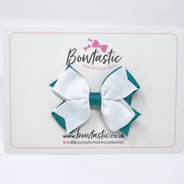 3 Inch 2 Layer Bow - Jade Green & White